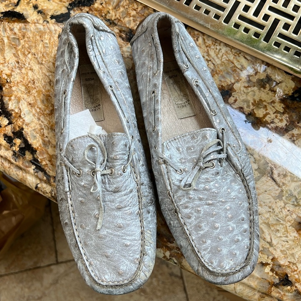 Ostrich Leather Moccasins Driving Shoes . Sz 39. Italy I65